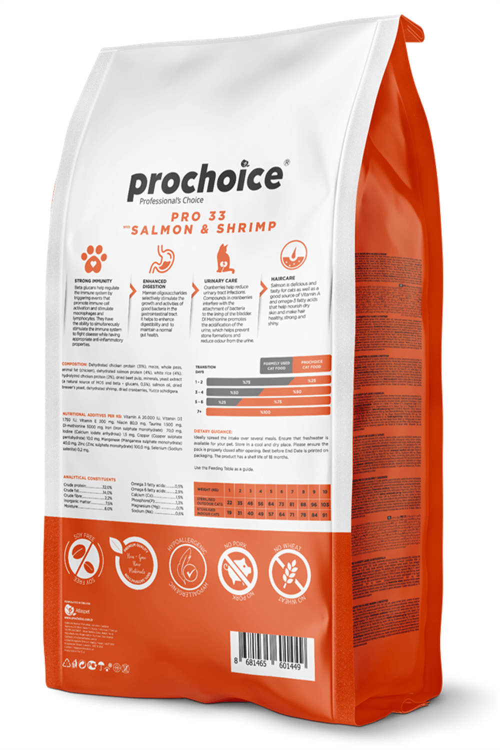 ProChoice Pro 33 HypoAllergenic Somonlu ve Karidesli Düşük Tahıllı Kısırlaştırılmış Kedi Maması 15 kg