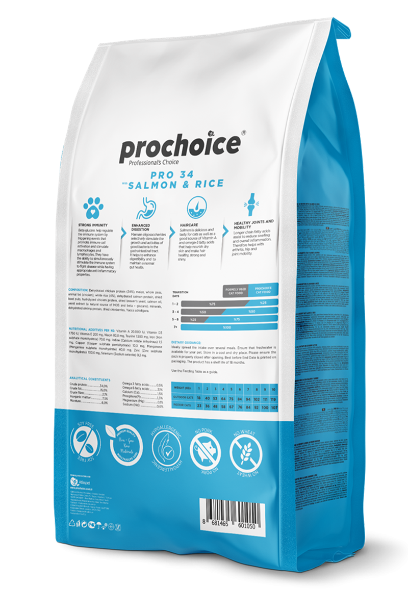 ProChoice Pro 34 Somonlu ve Pirinçli Düşük Tahıllı Yetişkin Kedi Maması 2 kg