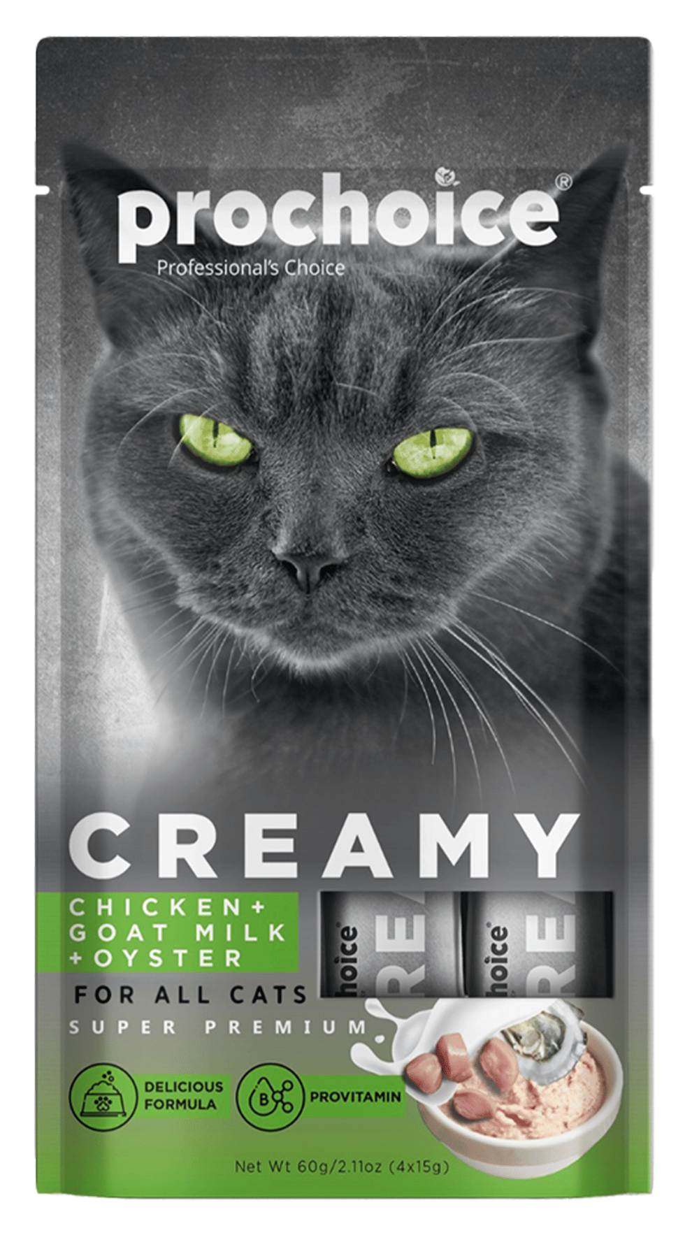 Prochoice Creamy Tavuklu ve İstiridyeli Sıvı Kedi Ödül Maması 4x15 Gr