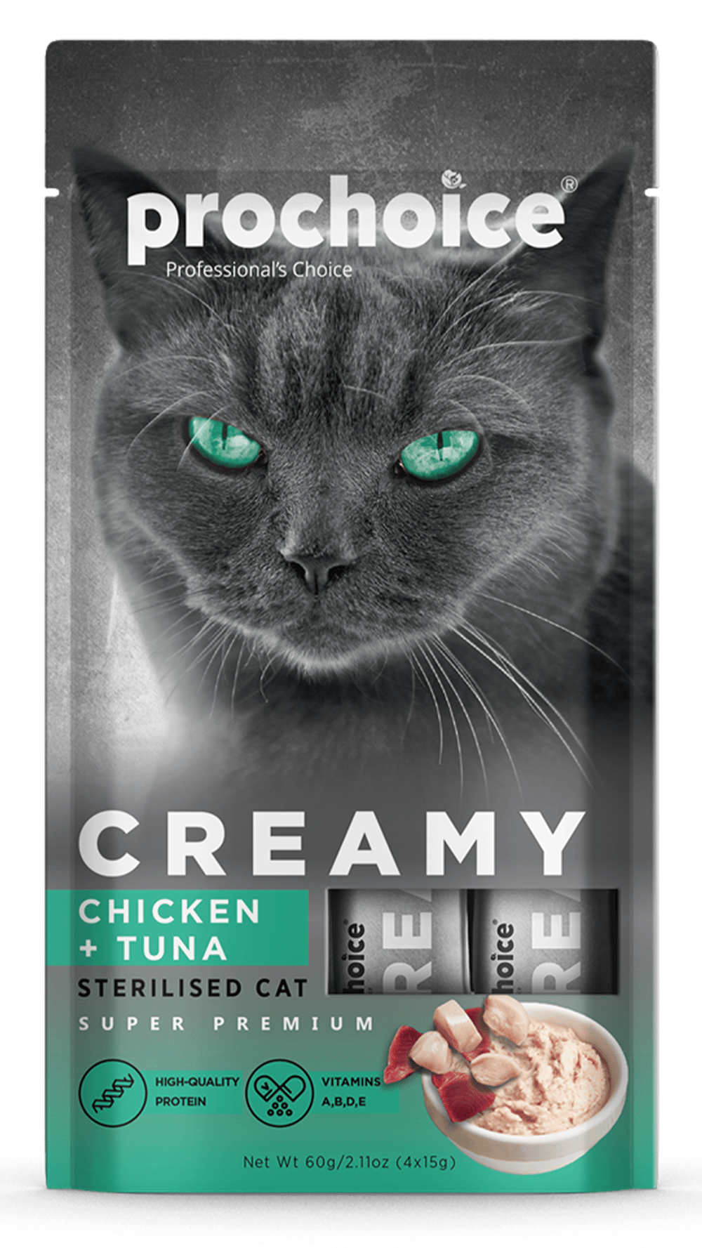 Prochoice Creamy Tavuklu ve Ton Balıklı Sıvı Kedi Ödül Maması 4x15 Gr