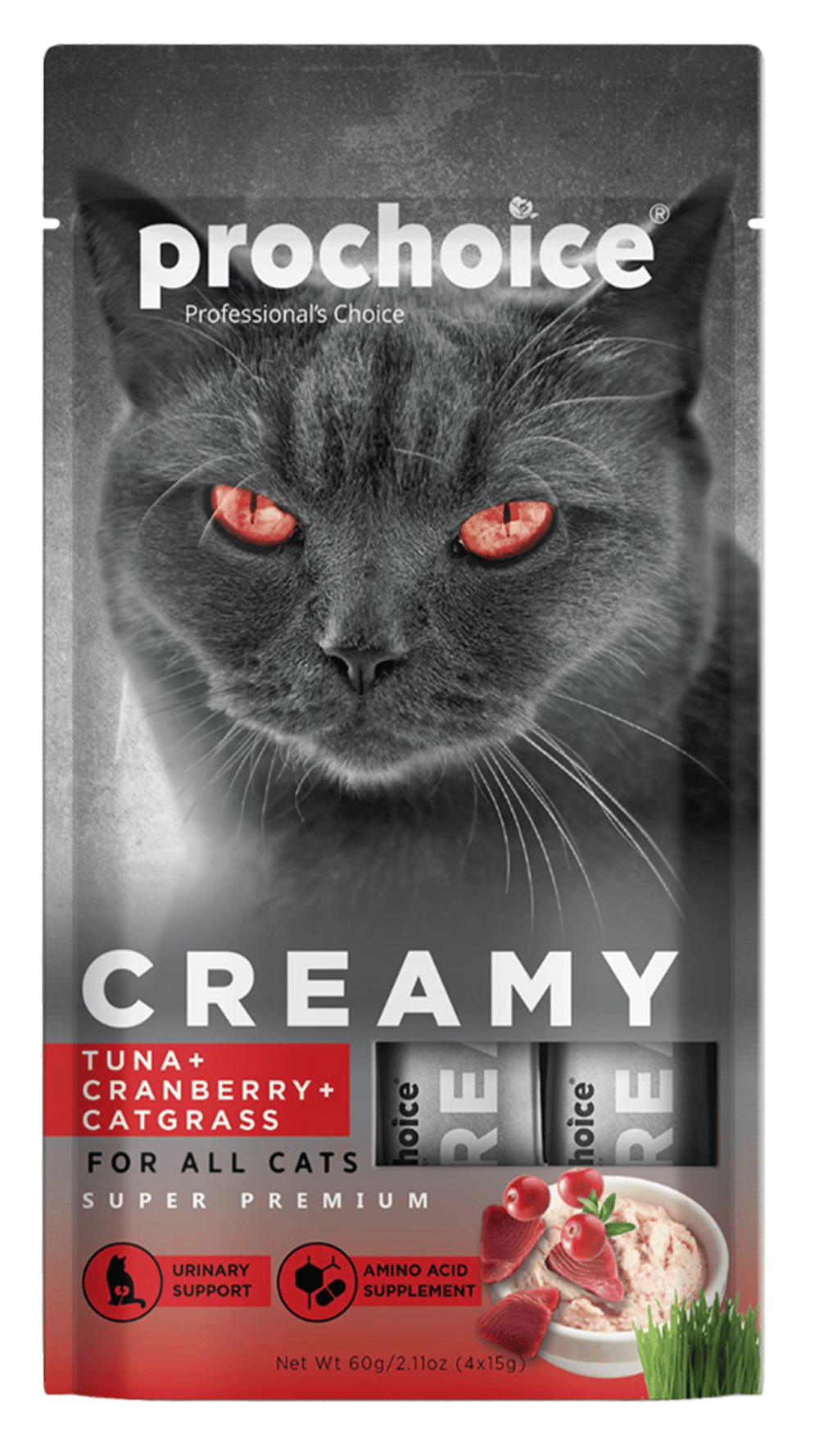 Prochoice Creamy Ton Balık Turna Yemişli ve Kedi Çimli Sıvı Kedi Ödül Maması 4x15 Gr