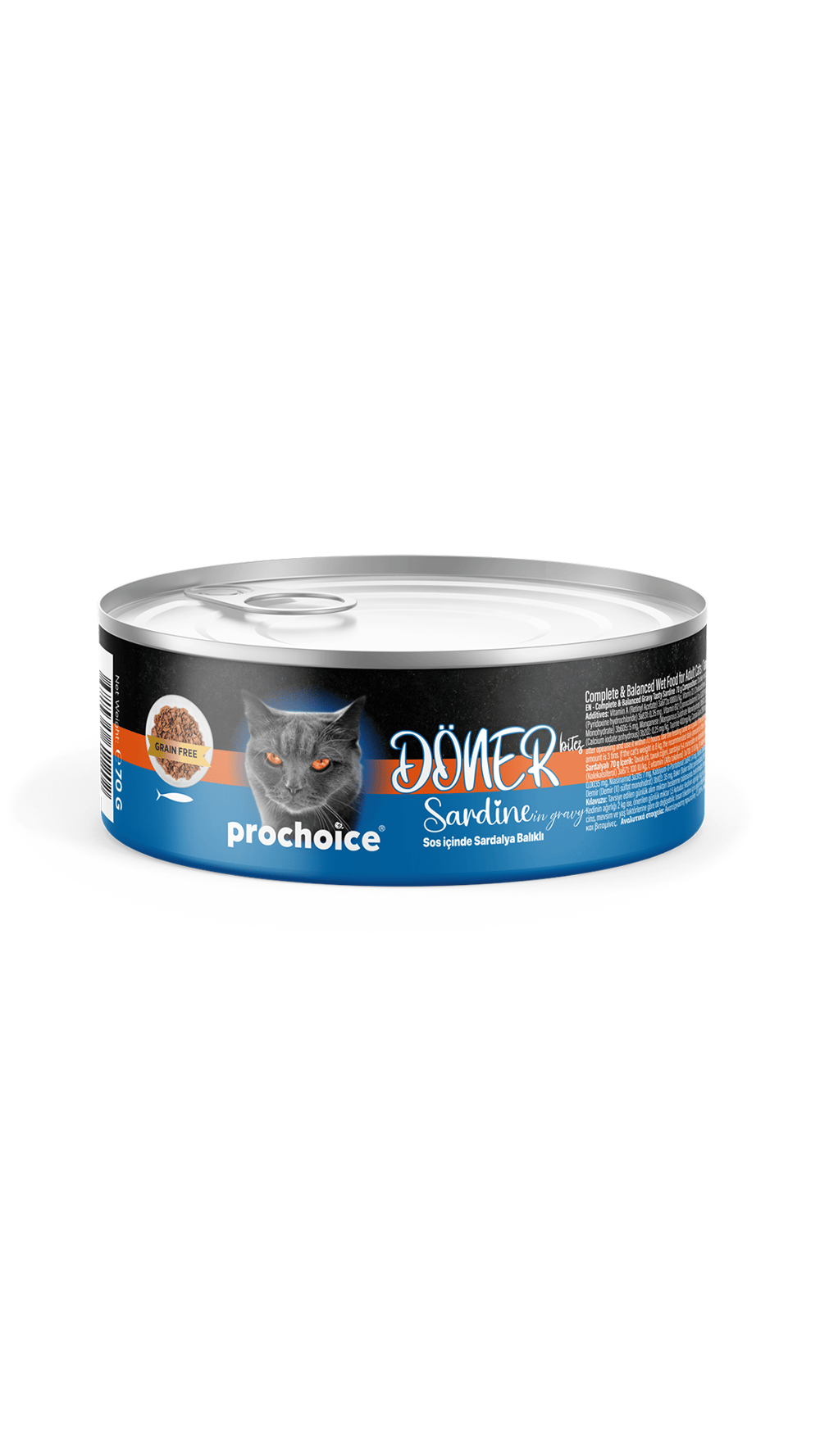 PROCHOICE DONER BITES ADULTCAT SARDINS IN GRAVY70G