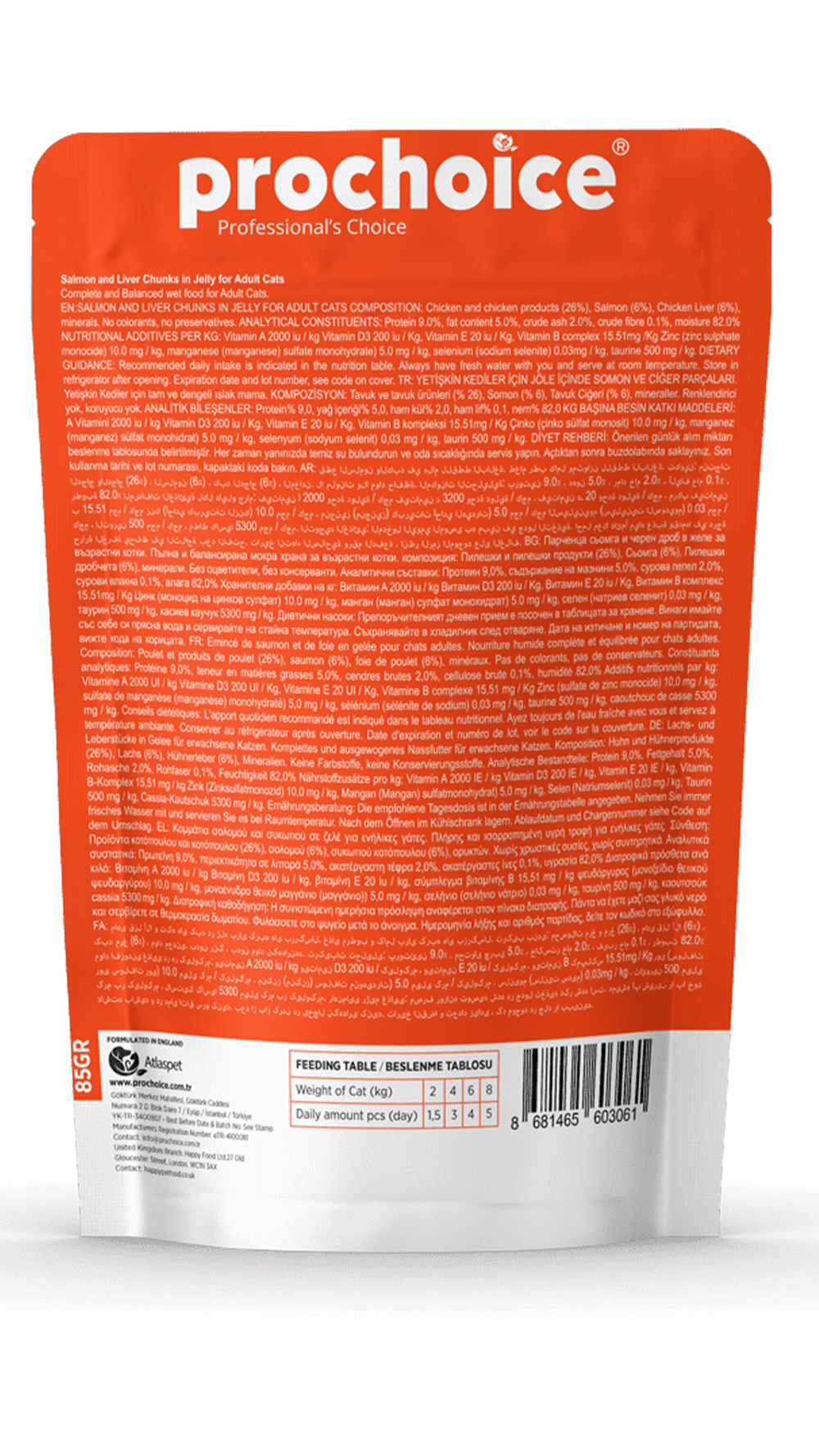 Prochoice Pouch Jöle İçinde Somonlu ve Ciğerli Tahılsız Yetişkin Kedi Konservesi 85 Gr