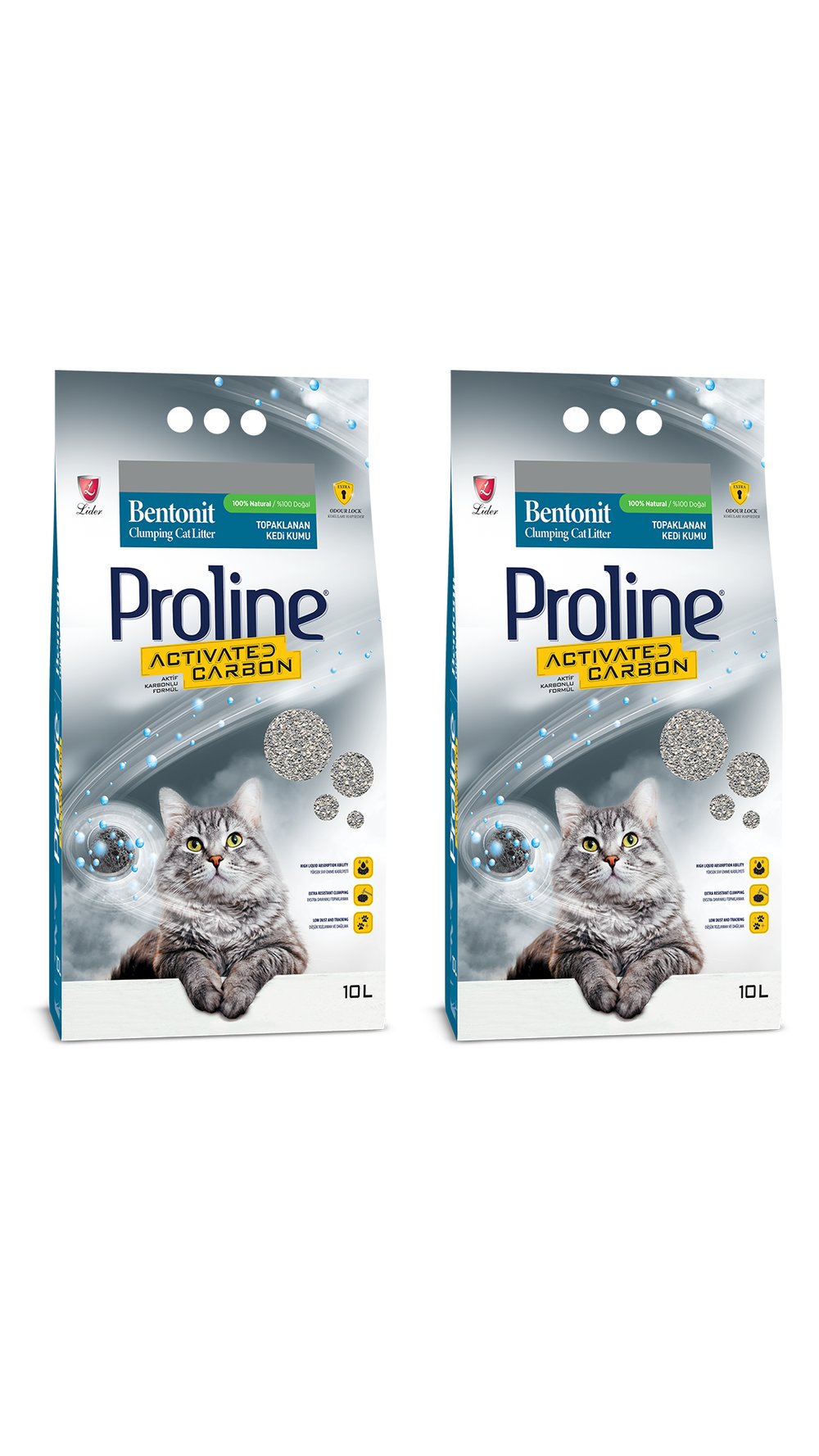Proline Bentonit Aktif Karbonlu Kedi Kumu 10 Lt x 2 Adet