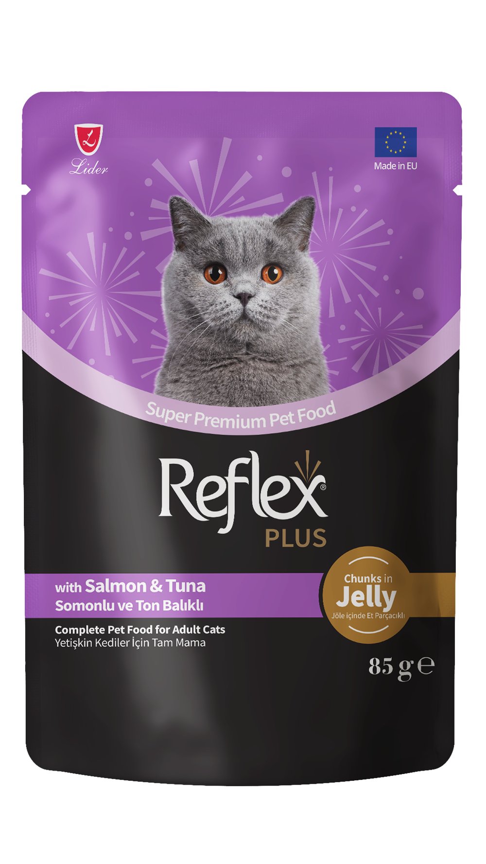 Reflex Plus Jöle İçinde Somonlu ve Ton Balıklı Yetişkin Kedi Konservesi 85gr
