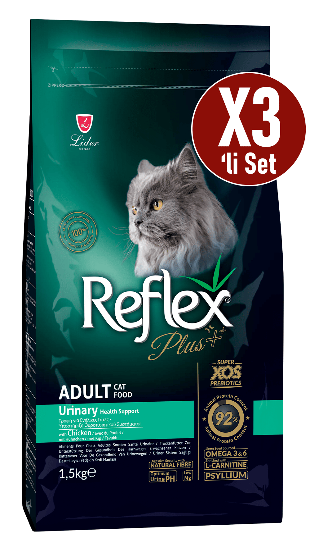 Reflex Plus Urinary Tavuklu Yetişkin Kedi Maması 1,5 Kg 3'lü Set