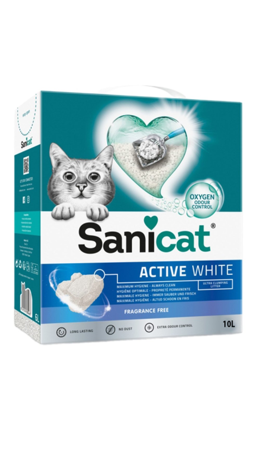 SaniCat Active White Oksijen Kontrollü Koku Emici Ultra Topaklanan Kedi Kumu 10lt