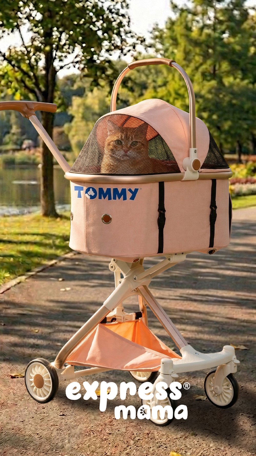 Tommy Kedi ve Köpek Taşıma Arabası 83x48.5x110cm (Gold Pembe)