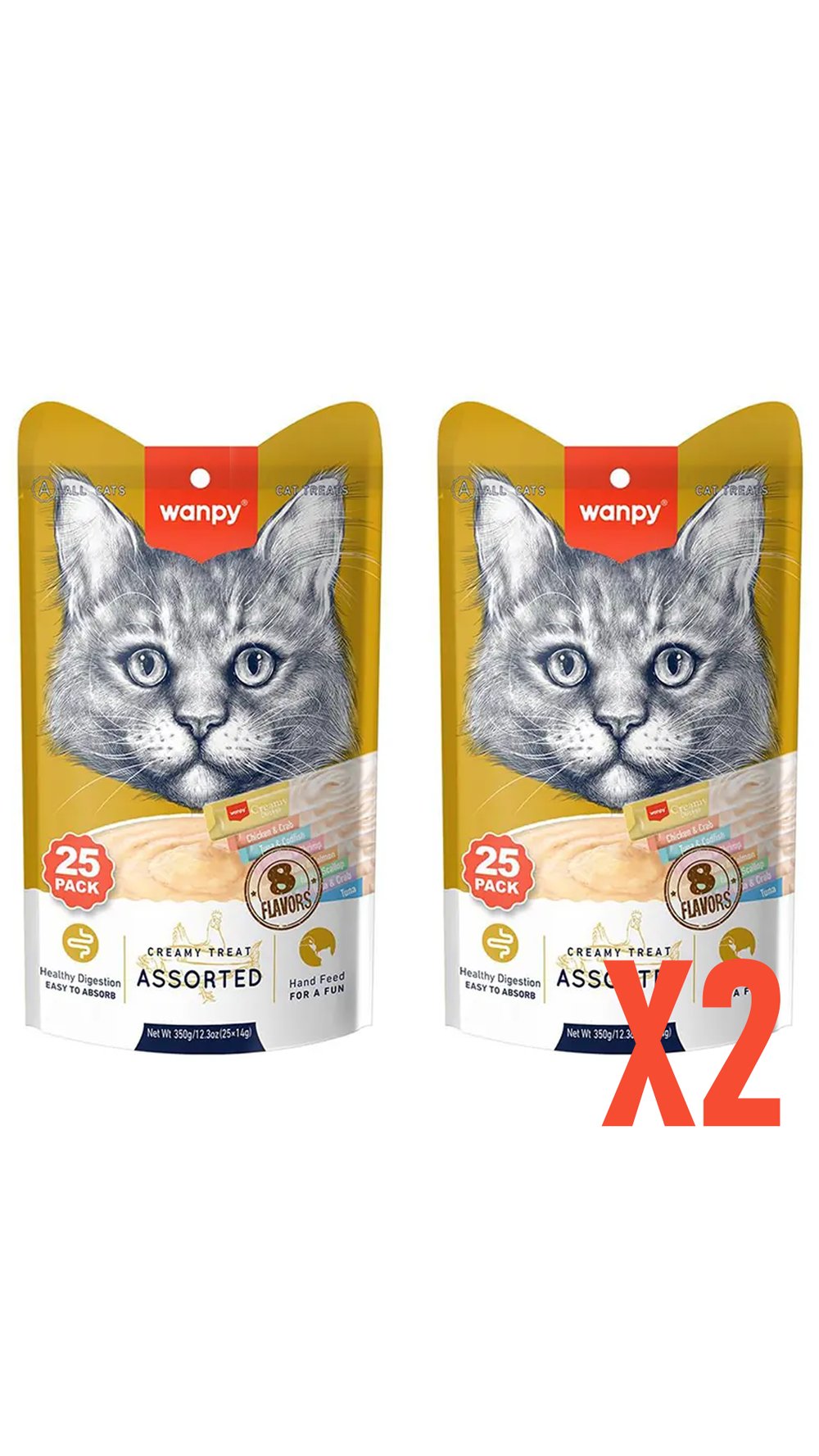 Wanpy Creamy Karışık Sıvı Kedi Ödülü 25*14 gr 2 Adet Set
