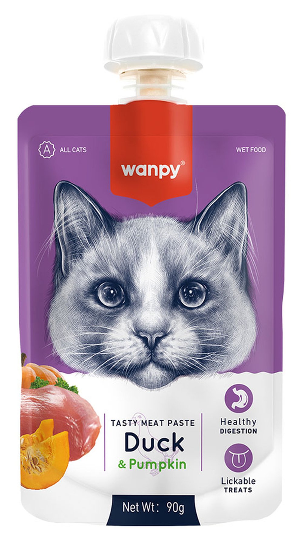 Wanpy Ördekli ve Bal Kabaklı Ezme Kedi Ödül Maması 90 gr