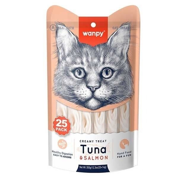 Wanpy Ton Balığı ve Somonlu Sindirim Sistemi Destekleyici Krema Kedi Ödül Maması 25x14gr