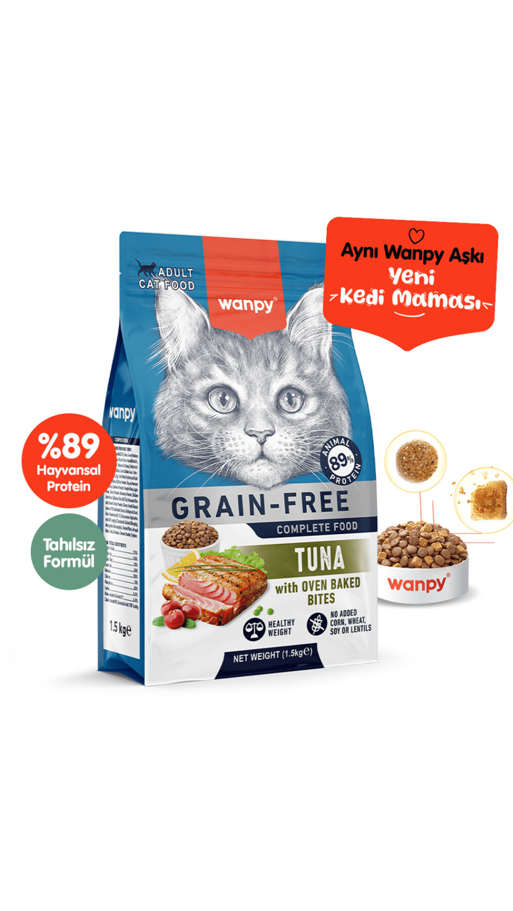 Wanpy Ton Balıklı Tahılsız Yetişkin Kedi Maması 1,5kg