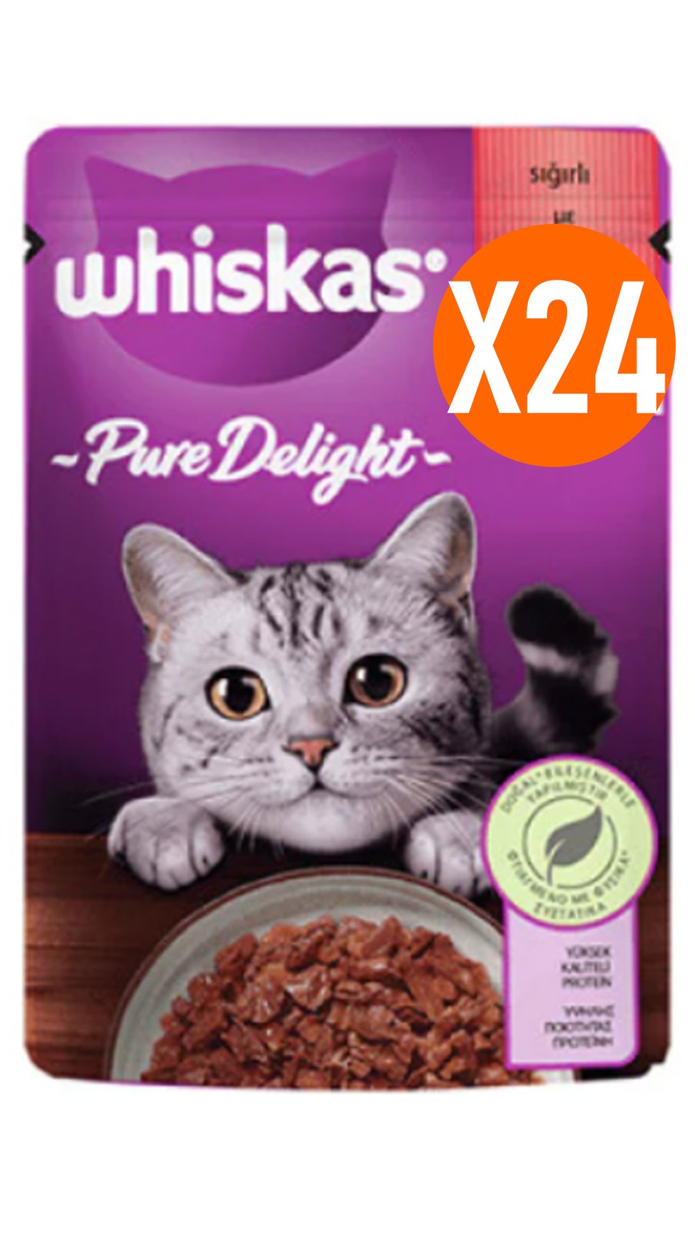 Whiskas Pouch Pure Delight Jöle İçinde Sığır Etli Yetişkin Kedi Konservesi 85 Gr 24 Adet
