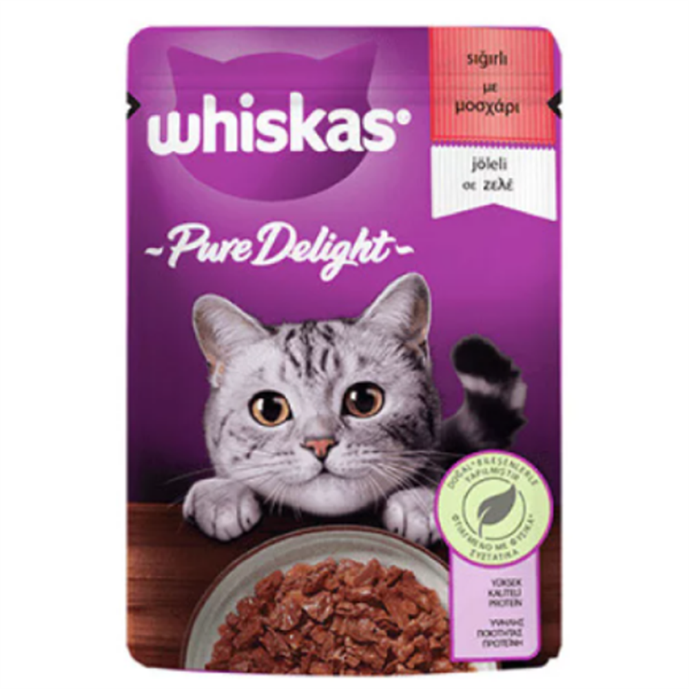 Whiskas Pouch Pure Delight Jöle İçinde Sığır Etli Yetişkin Kedi Konservesi 85 Gr