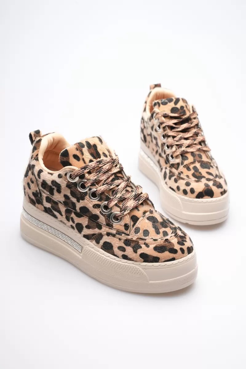 Kadın 8cm Boy Uzatan Gizli Topuklu Leopar Spor Ayakkabı TR04MS01E