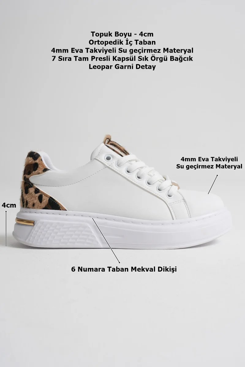 Leopar Detaylı Beyaz Kadın Spor Ayakkabı TR01MS03C