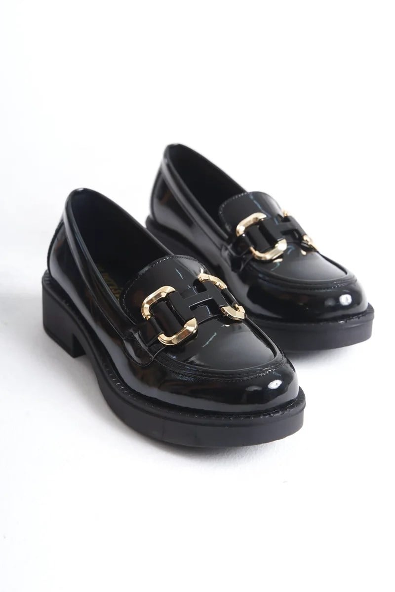 Rugan Siyah Gold Tokalı Kadın Loafer TR17MS02A
