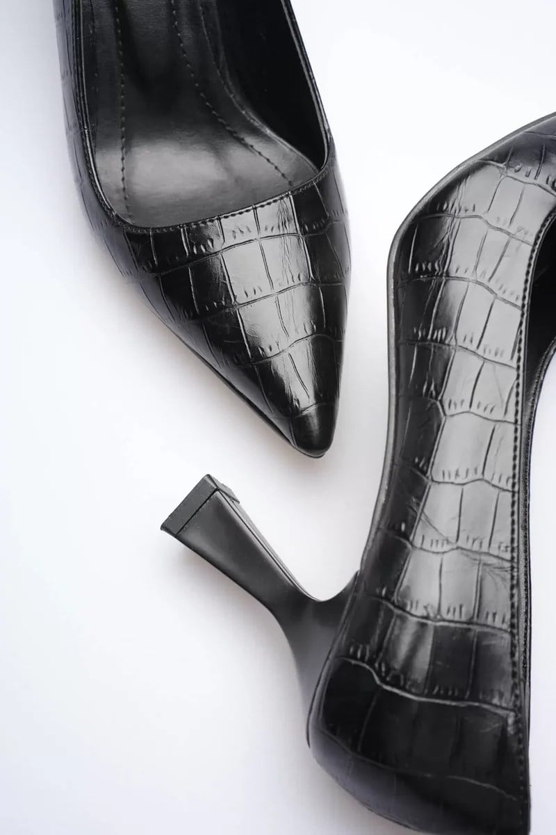 Siyah Kroko Topuklu Kadın Stiletto TR20MS02F