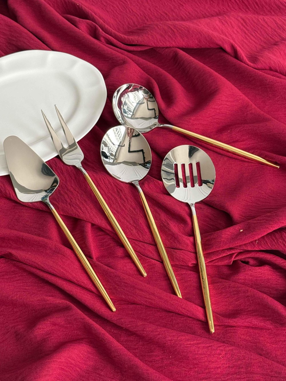 Almeria 24K Altın Kaplama 5 Parça Servis Kaşık Seti