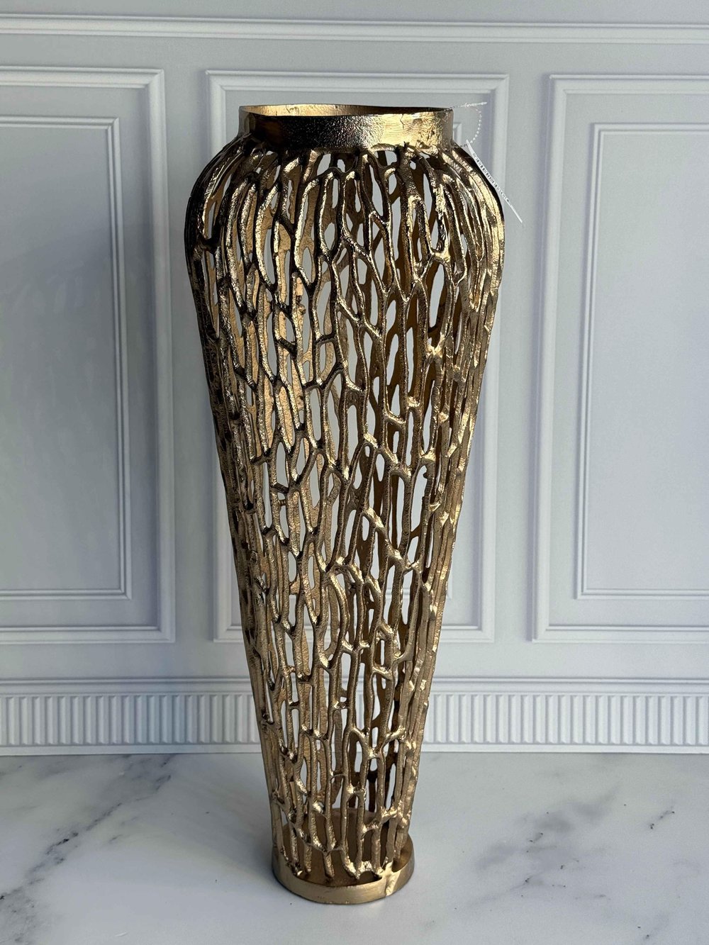 Antik Eskitme Gold Delikli Vazo-72 cm