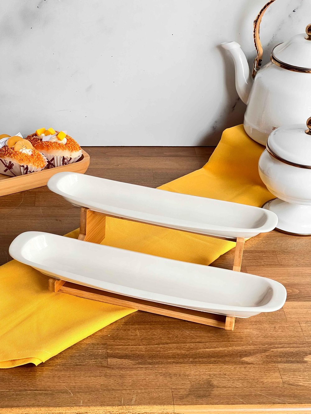 Bambu Standlı 2 Katlı Servis Sunum Seti 3 Prç