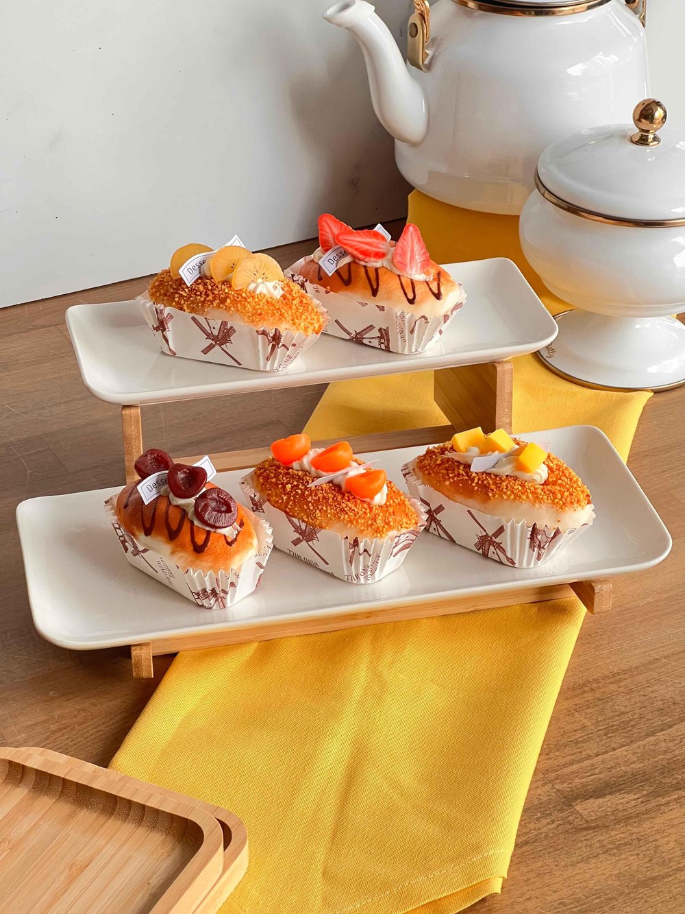 Bambu Standlı 2 Katlı Servis Sunum Seti