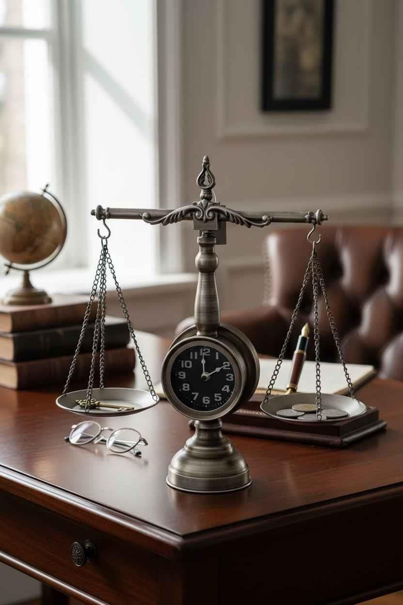 Dekoratif Terazi Tasarımlı Masa Saati