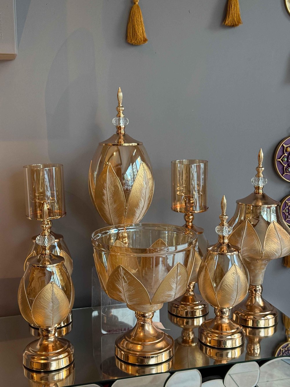 Evora Hand Made 7 Parça Gold Salon Seti