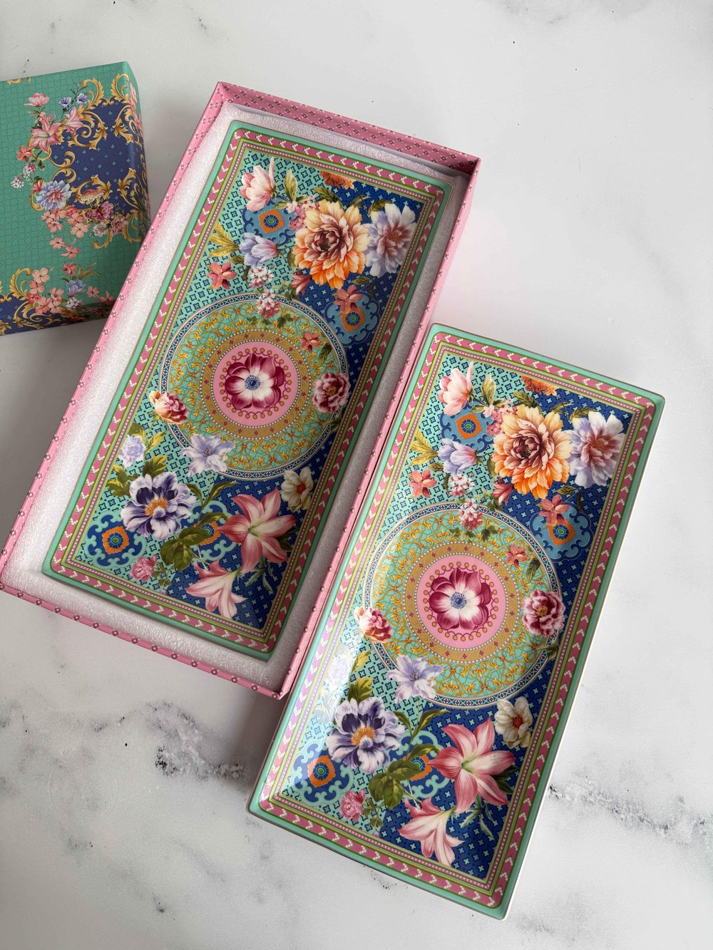 Floral Dikdörtgen Sunum Tabak 2'Li Büyük