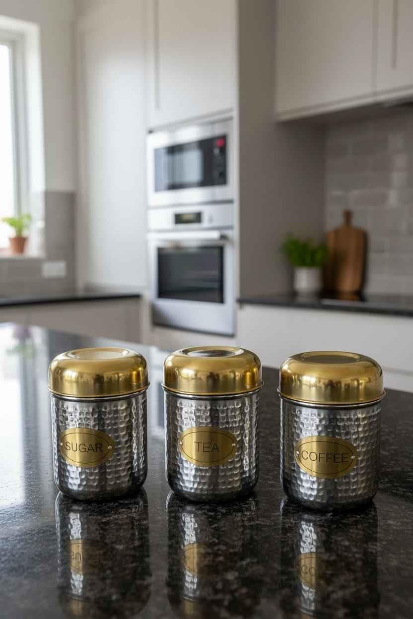 Gold Kapaklı Paslanmaz Çelik Saklama Kabı Seti 3’lü