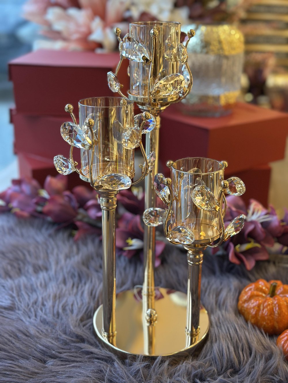 Gold Kristal Şamdan 3 lü