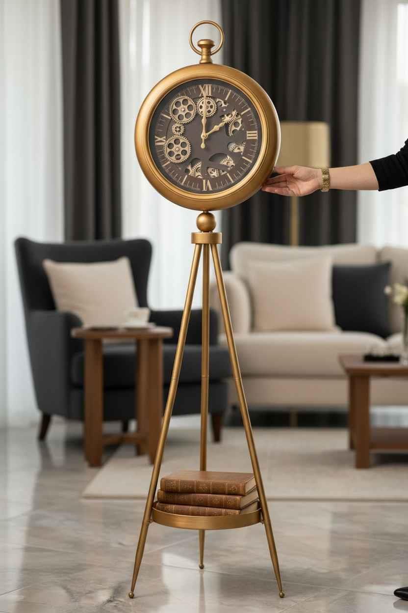 Heritage Eskitme Gold Çarklı Tripod Ayaklı Dekoratif Saat