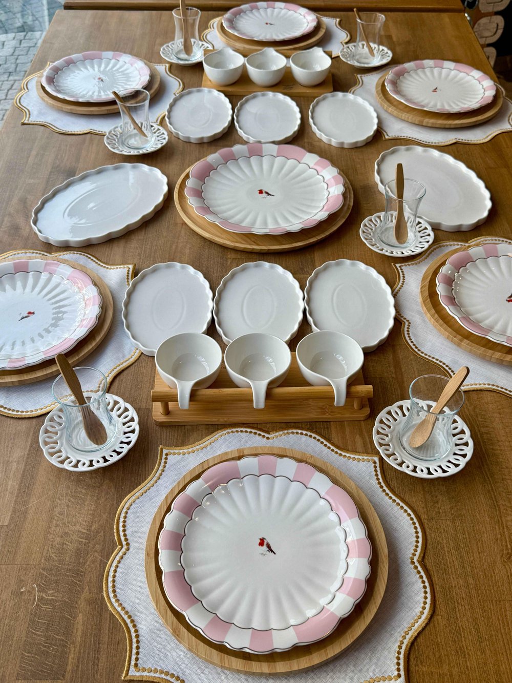 Kahvaltı Takımı Pink Bird 54 Parça 6 Kişilik