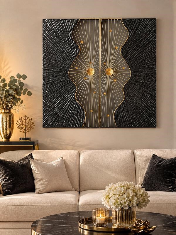 Metal Duvar Panosu 100x100cm Işınsal – Siyah Gold
