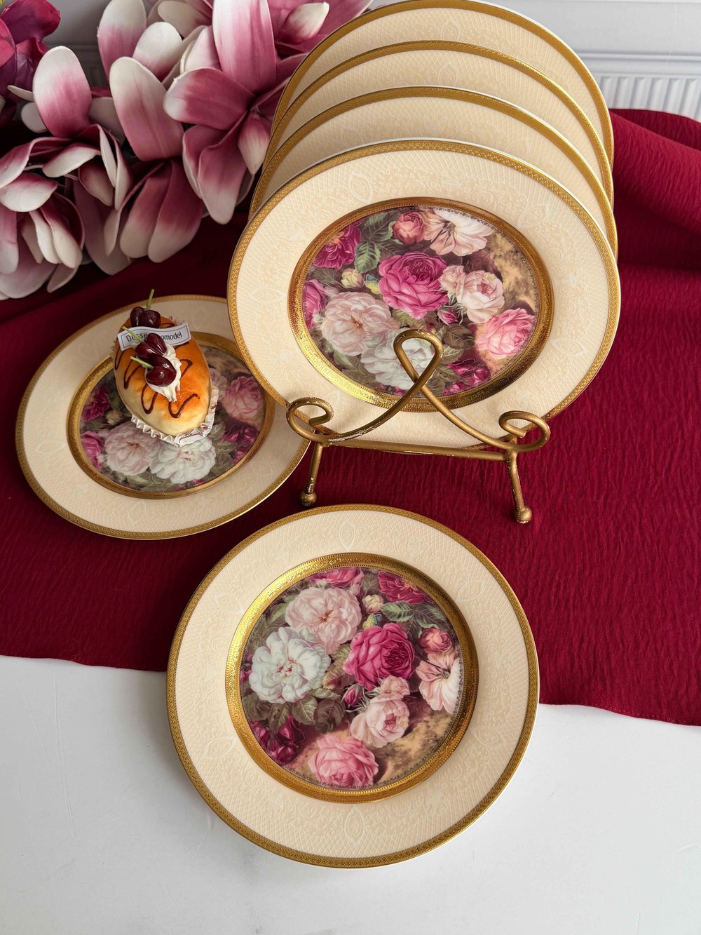 Porselen Pasta Tabak 6 Parça 24K Flores