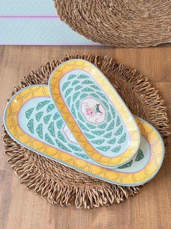 Porselen Sunum Tabak Oval 2'li Qush Sarı 