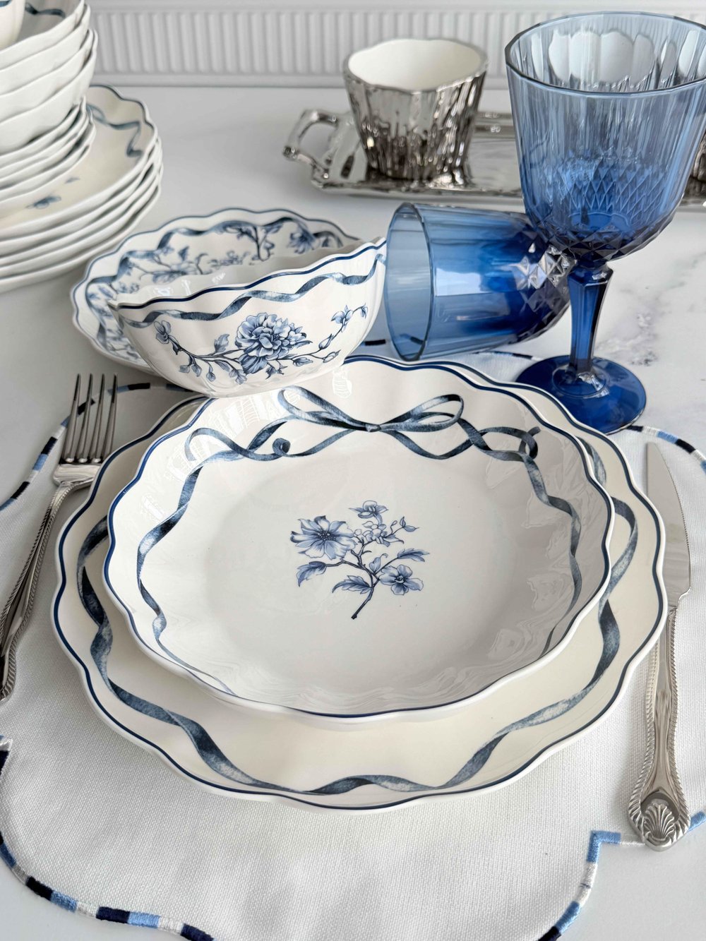 Porselen Yemek Takımı 6 Kişilik 24 Parça Luna Blue
