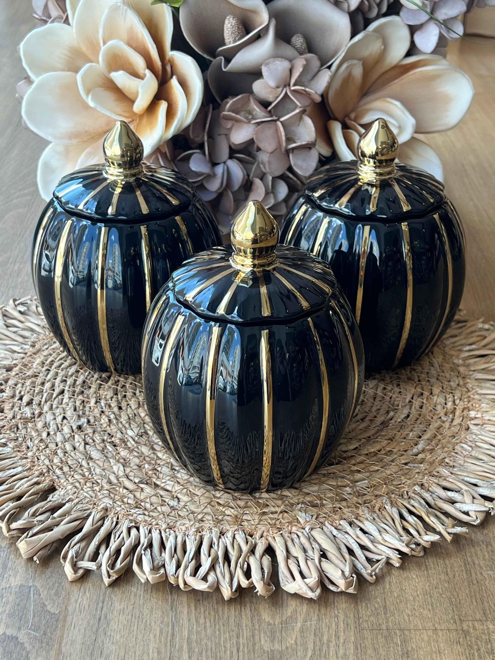 Pumpkin Vakum Kapaklı Kavanoz Set 3‘lü Küçük Siyah Gold