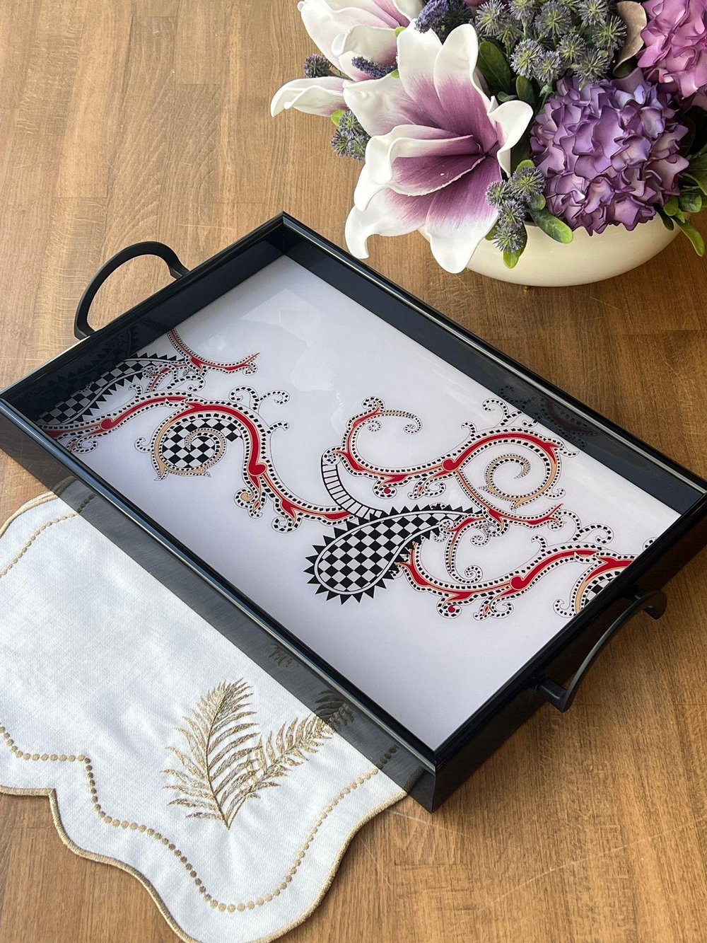 Queen Juego Ahşap Dikdörtgen Tepsi