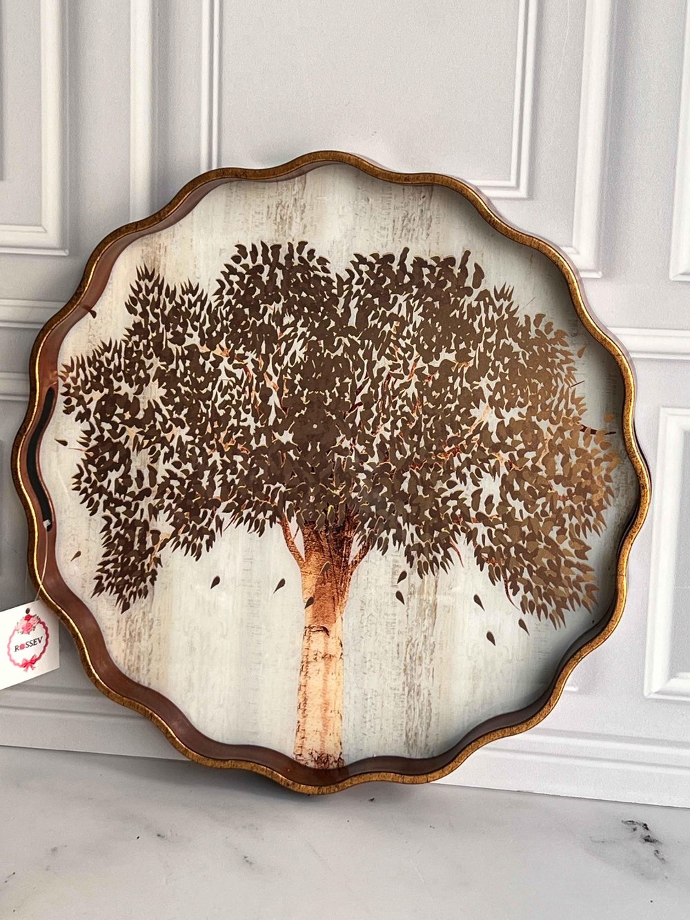 Rossev Arbol Gold Yuvarlak Tepsi