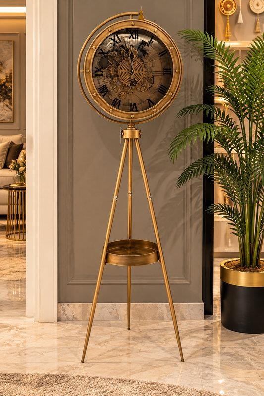 Siyah Gold Çarklı Tripod Ayaklı Dekoratif Saat Era 