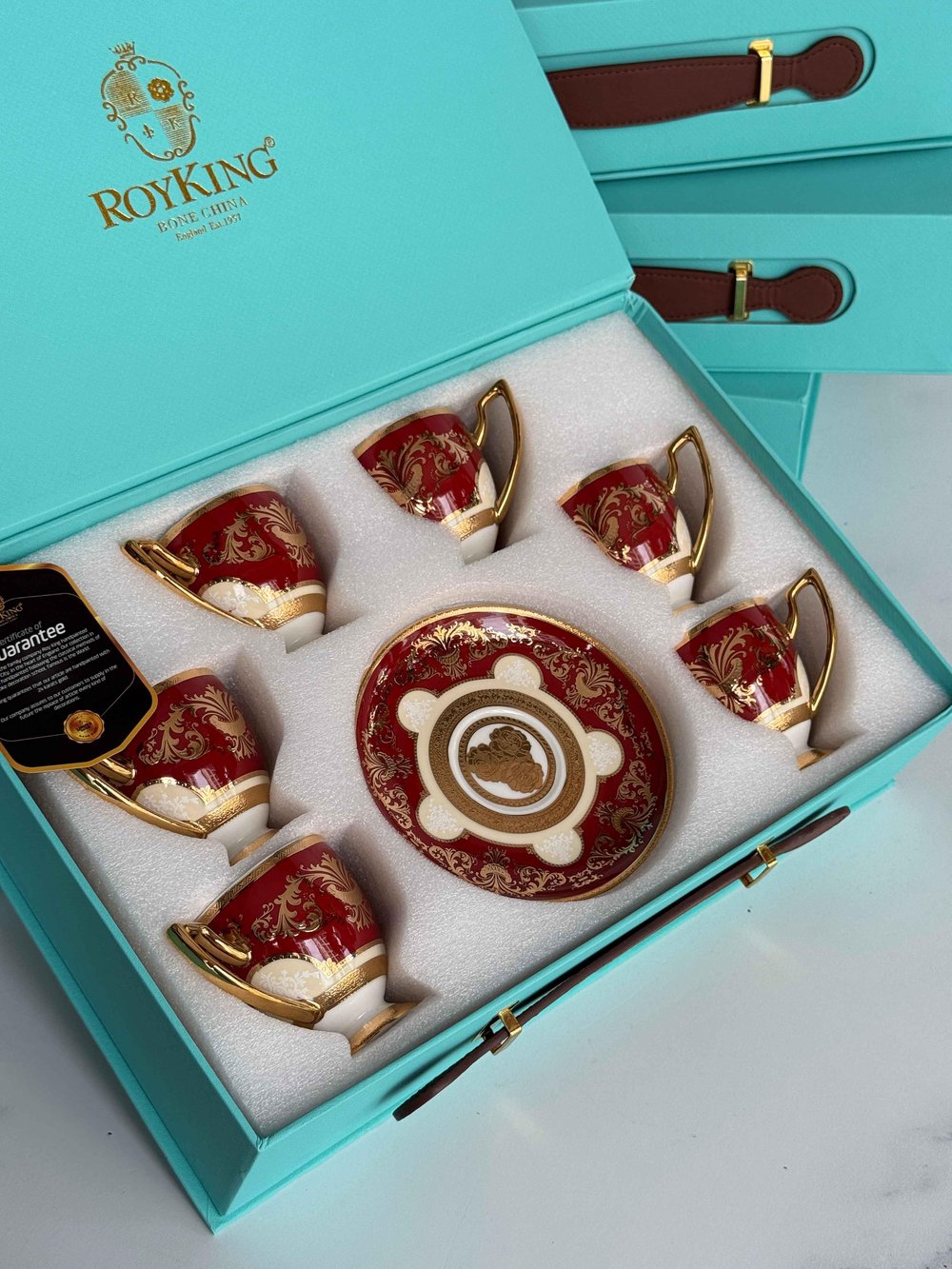 Türk Kahve Fincanı 24K Feronia Bordo 6 Kişilik 12 Parça