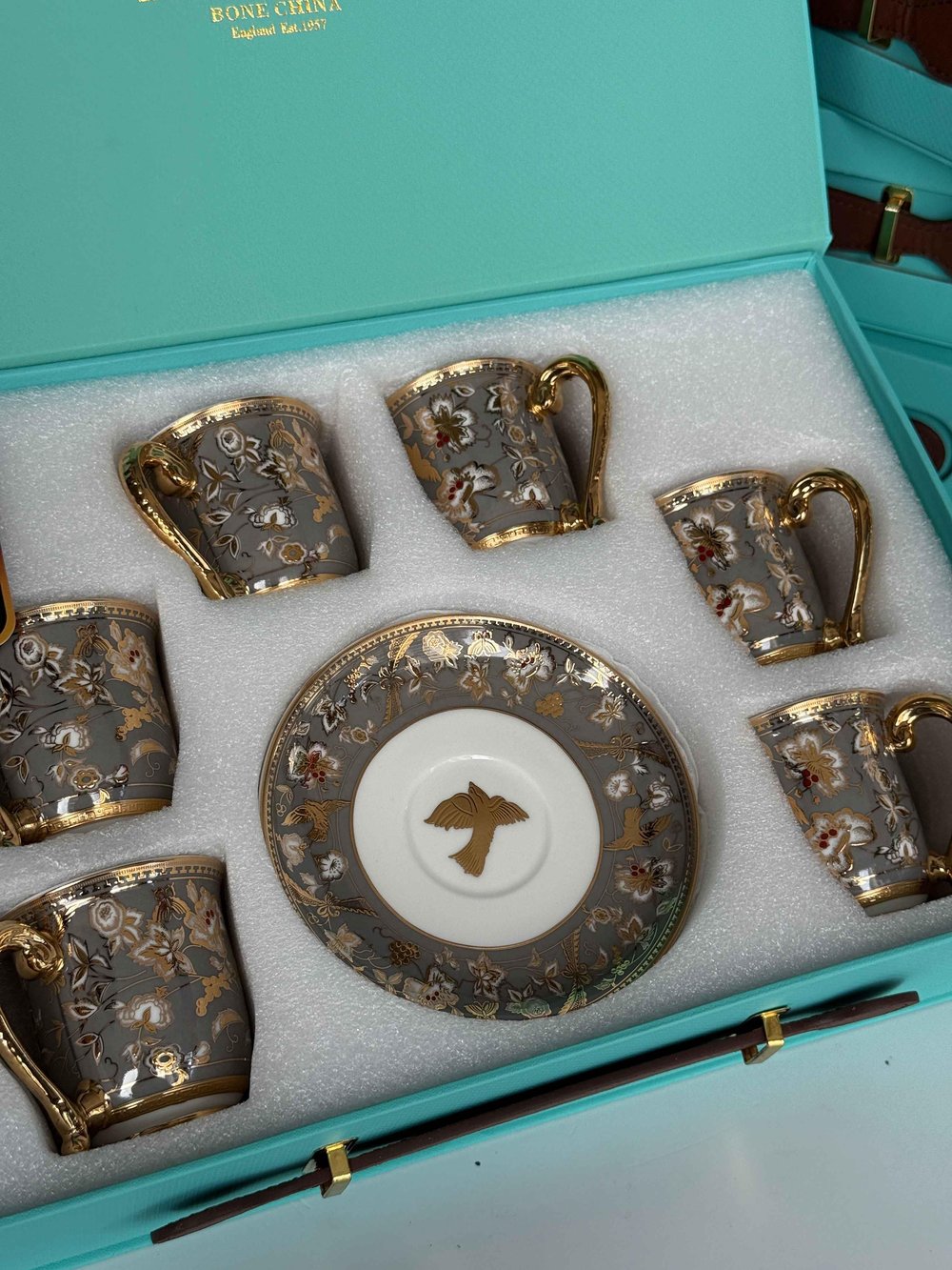 Türk Kahve Fincanı 24K Helana Gri 6 Kişilik 12 Parça