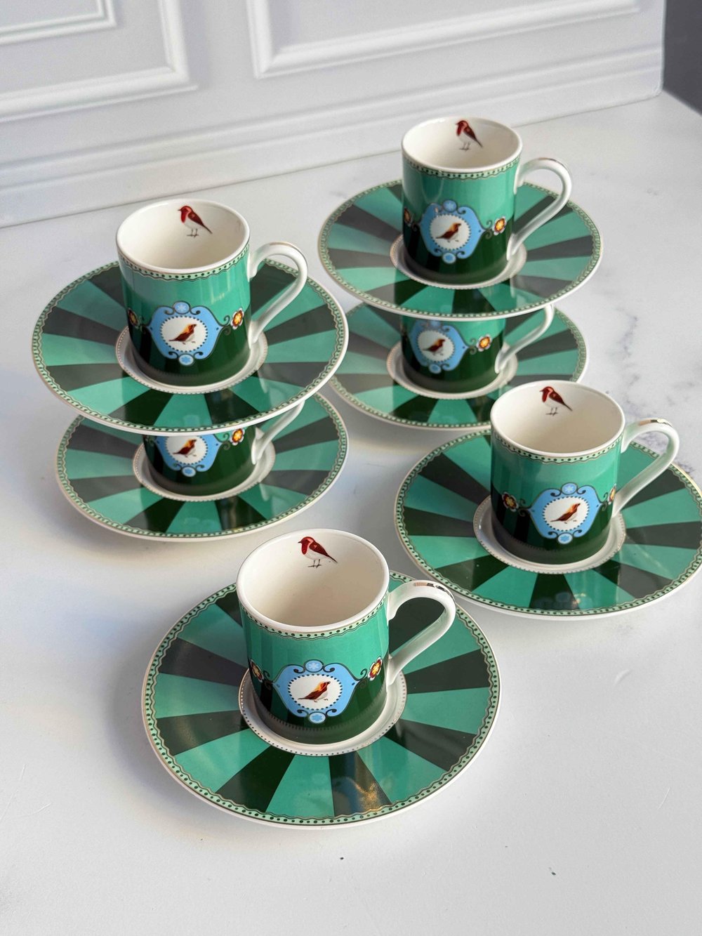 Türk Kahve Fincanı Bird Green 6 Kişilik 12 Parça