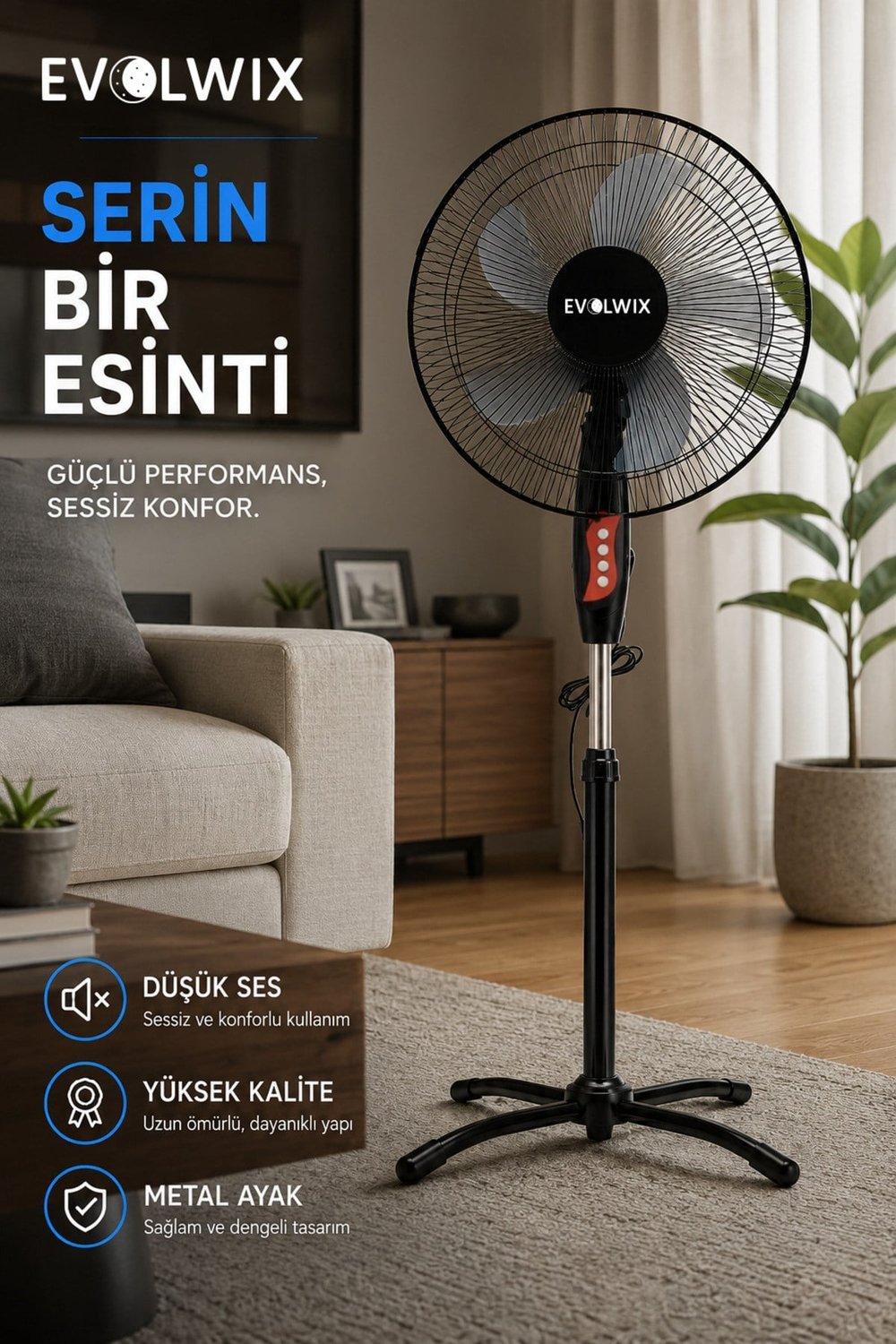 16'' inç Siyah Ayaklı Vantilatör