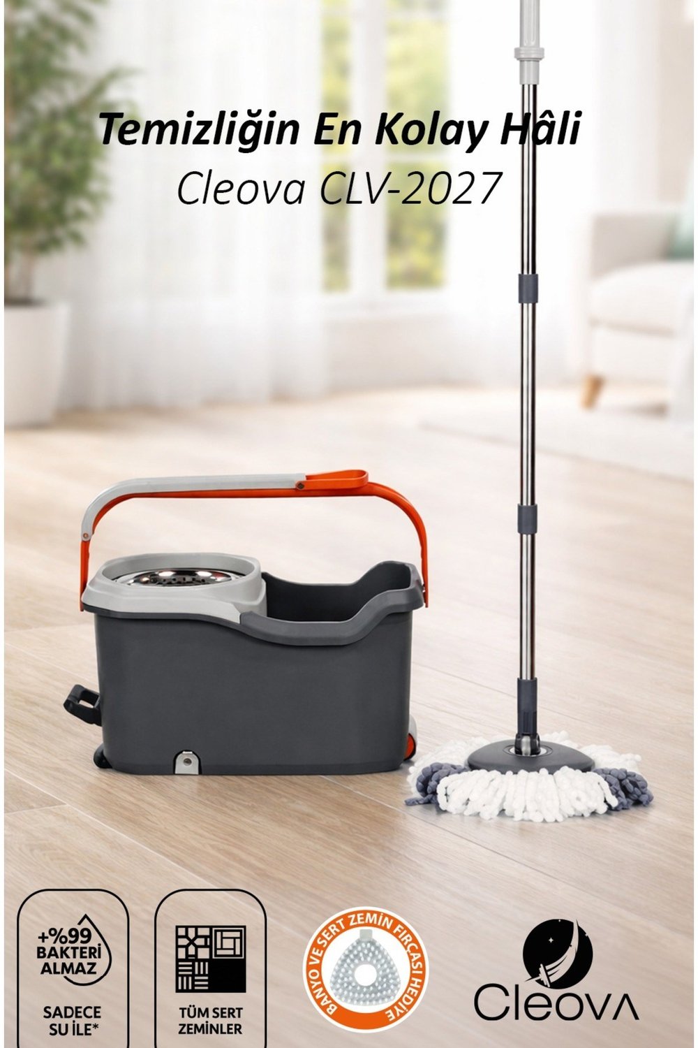 Cleanmate S2 Pedallı Mop Temizlik Seti Tekerlekli Kova Çıkarılabilir Çelik Sepet