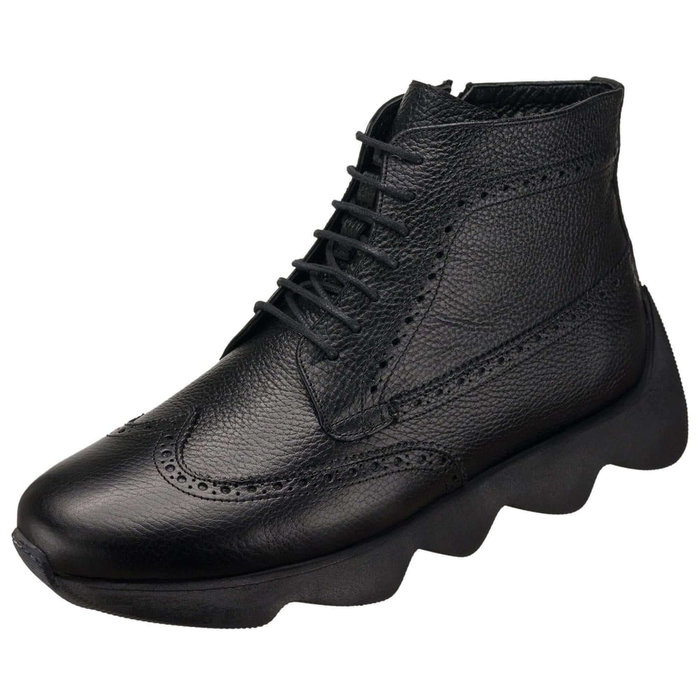Costo Shoes ST4395 siyah deri erkek bot ön görünüm, 45-50 numara ekstra rahat geniş kalıp