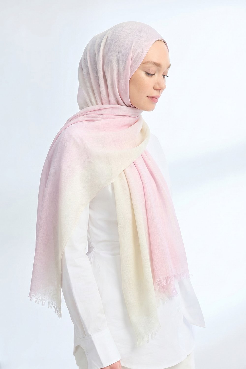  PURE COMFORT VİSKOZ ŞAL - PEMBE-EKRU