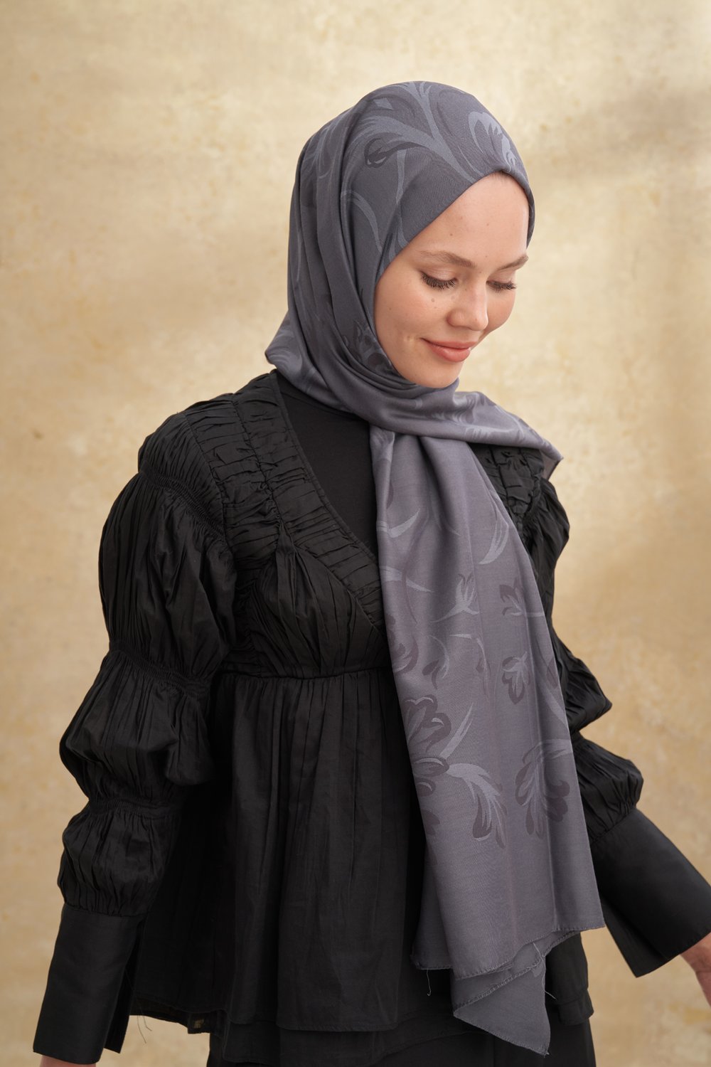 BAMBU BAROQ DESEN ŞAL -  FÜME