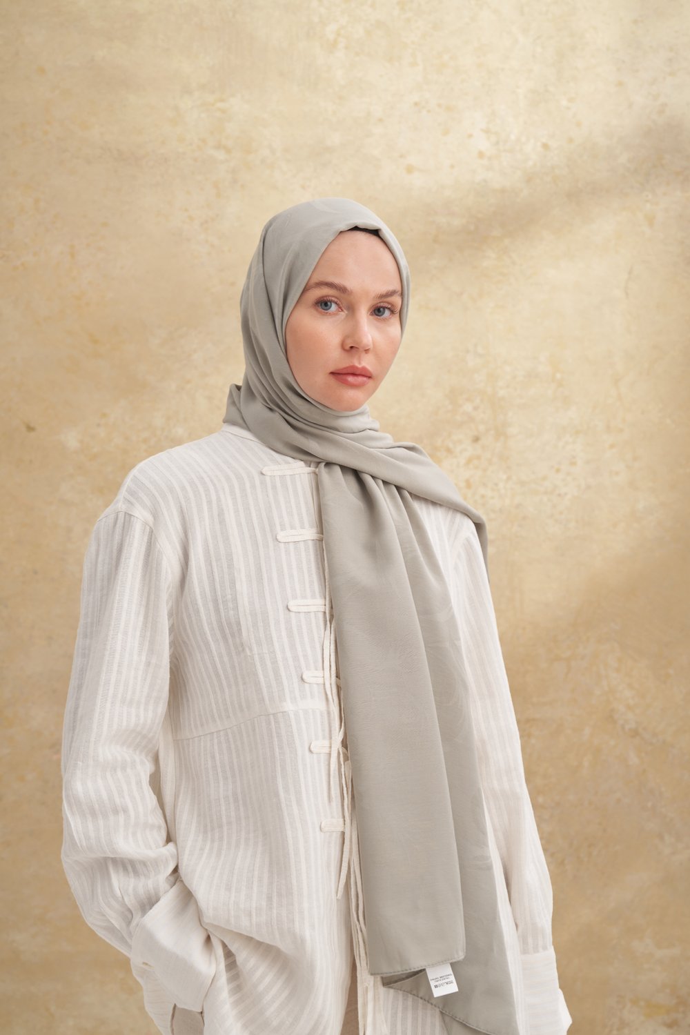 BAMBU BAROQ DESEN ŞAL -  KETEN YEŞİLİ